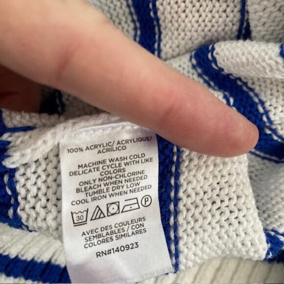 The Loft Pullover Sweater Red Sailboat over Blue & White Stripes Women's Large - Picture 11 of 12